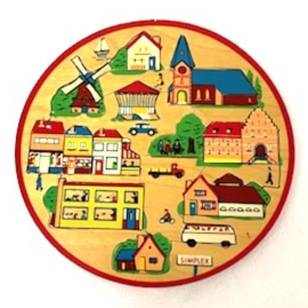 Vintage Simplex Wooden Puzzle 20 Pieces Round Made in Holland‎ Folk Art Scandi